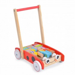 Ξύλινη Περπατούρα με Οικοδομικό Υλικό Wooden Baby walker Moni toys 3800146223052