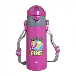 Παγούρι Θερμός Με Καλαμάκι 400ml Kids Thermos 'Masha Earth First' Magenta Ecolife 33-BO-2120