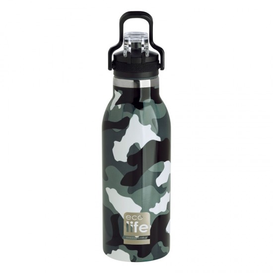 Παγούρι Thermos με Καλαμάκι Camouflage 550ml Ecolife 3026