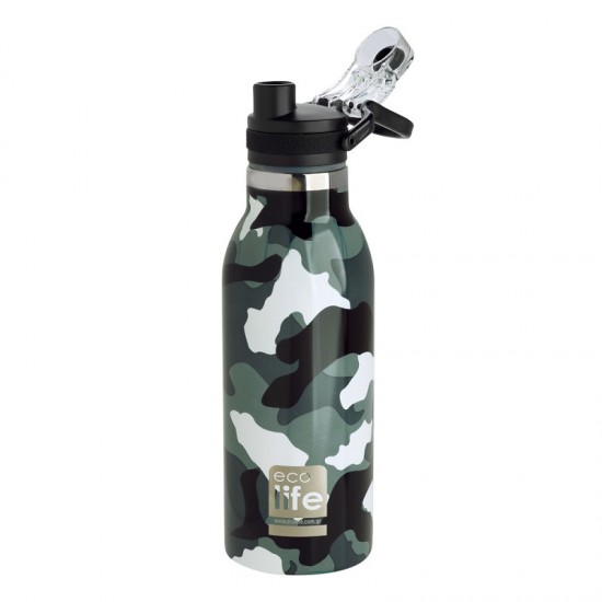 Παγούρι Thermos με Καλαμάκι Camouflage 550ml Ecolife 3026