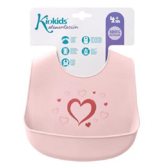 Σαλιάρα Σιλικόνης  Ροζ Καρδιά Kiokids 3017
