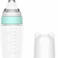 Μπιμπερό Σιλικόνης Με Κουτάλι Silicone squeeze feeding bottle with spoon 90ml Rocket Mint Kikkaboo 31302020065