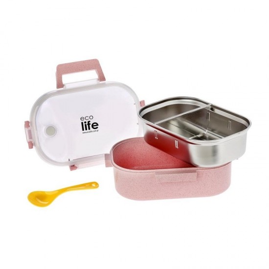 Φαγητοδοχείο Light Pink  900ml με χώρισμα Ecolife 9073