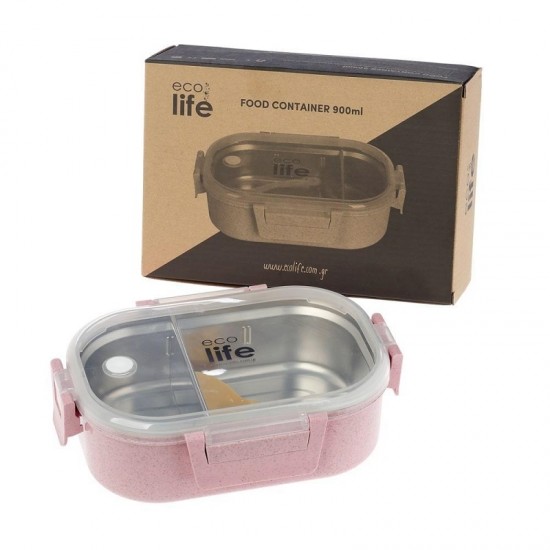 Φαγητοδοχείο Light Pink  900ml με χώρισμα Ecolife 9073
